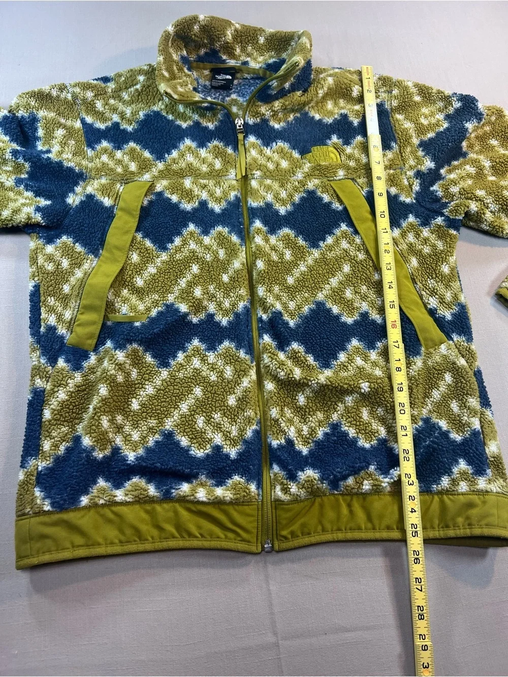 The North Face Sherpa Fleece Jacket Men’s Small Blue Green Full Zip Print Fleece